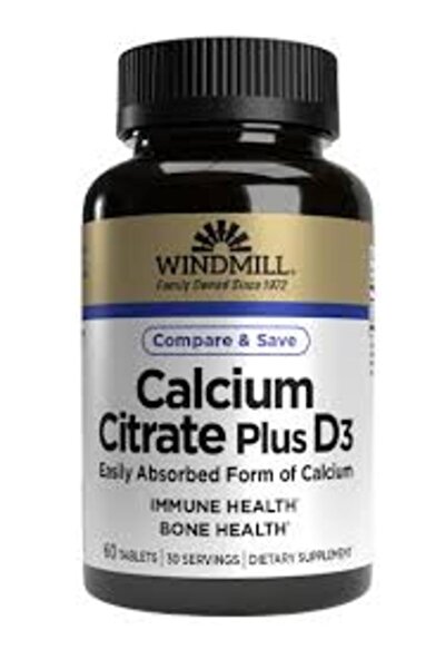 windmill 60 قرصًا من سترات الكالسيوم مع فيتامين د3