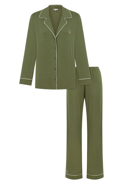 Jaya Modal Biyeli Uzun Kollu Pijama Takımı / Haki Yeşili