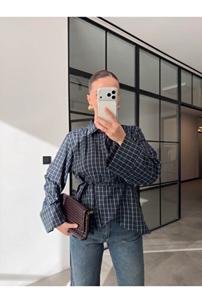 BB Bensu Buyruk Cămașă în carouri, albastru închis, cu legături, verde