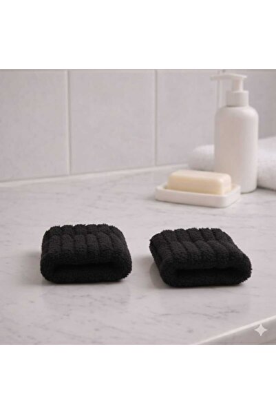 diclecollection 2 Pcs Plush Black Color Water Absorbent Towel Wrist - Face Wa...