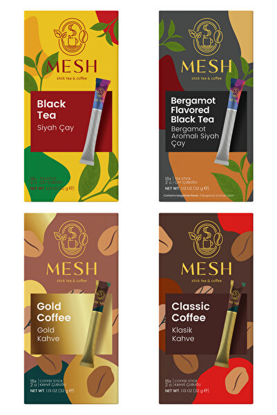 Mesh Stick Pratik Ofis Molası Seti 4'lü - Klasik & Gold Kahve, Siyah & Earl G...