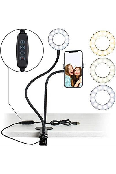 Aptel Ring Light, LED, 5W, phone holder, flexible arm, warm-neutral-cool ligh...