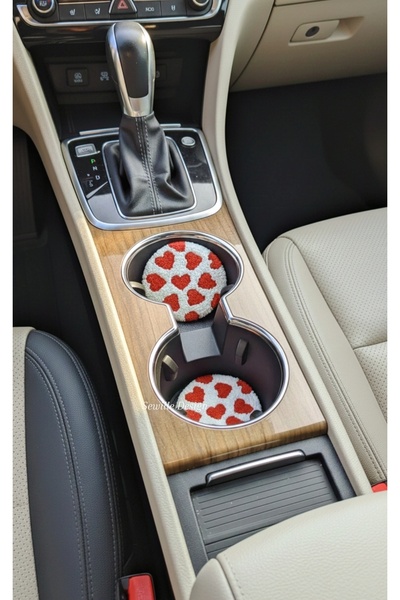 Sewille Design Hand Made Punch İşlemeli Minik Kırmızı Kalpli Araba Bardak Alt...