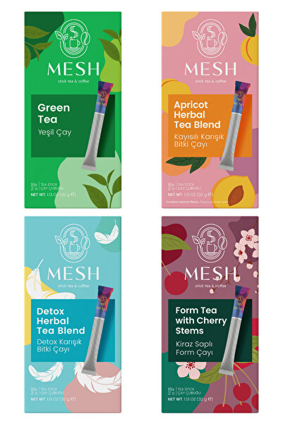 Mesh Stick Fit & Form Bitki Çayı Seti 4'lü - Kiraz Saplı, Kayısı, Yeşil Çay v...