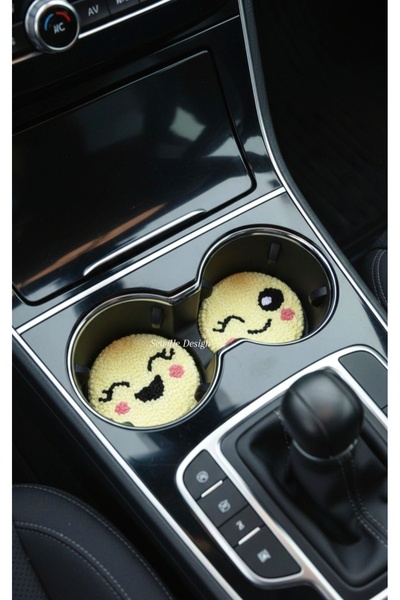 Sewille Design Hand Made Punch İşlemeli Gülenyüz Araba Bardak Altlığı 2 li,Ar...