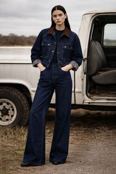 manana fashion Denim Sleeve Detailed Jacket Pants Vintage Two-Piece Set