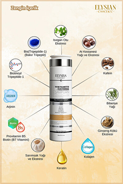 Elysian Essence Saw Palmetto & Siyah Sarımsak & Ginseng Şampuanı | Copper Peptidli Saç Dökülmesine Karşı Bakım 300ml