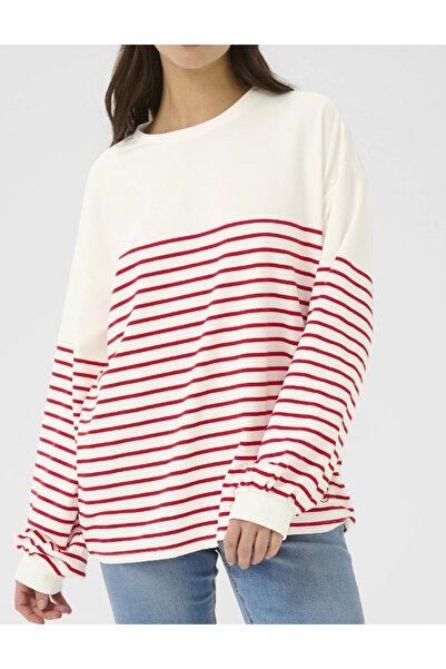 Evendi Bluza Oversize, Alb/Rosu