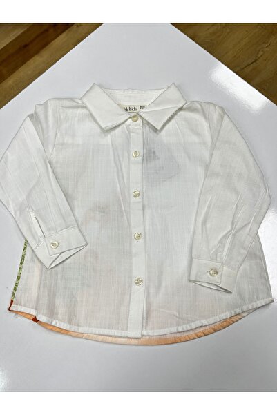 nk kids NK Kız Bebek Arkası Desenli Keten Gömlek