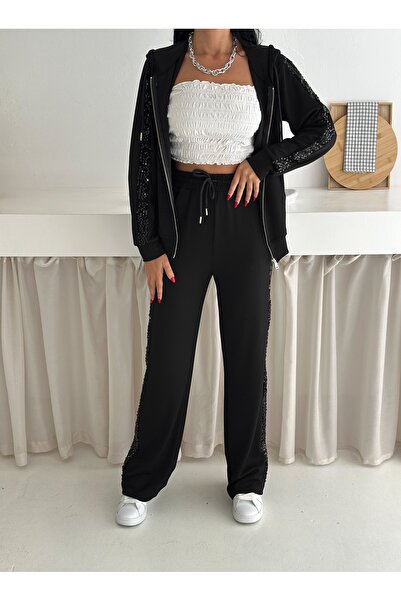 OZIVA KADIN YUMUŞAK DOKU GÜNLÜK KULLANIMA UYGUN PUL PAYETLİ MODAL TAKIM