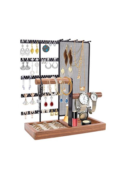 Arabest Jewelry Stand Storage Rack Necklace Stand Earring Holder with Wooden ...