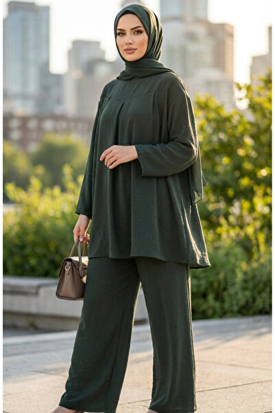 sefamerve طقم بنطلون تونيك من قماش ايروبين مكون من قطعتين 4141-06 كاكي