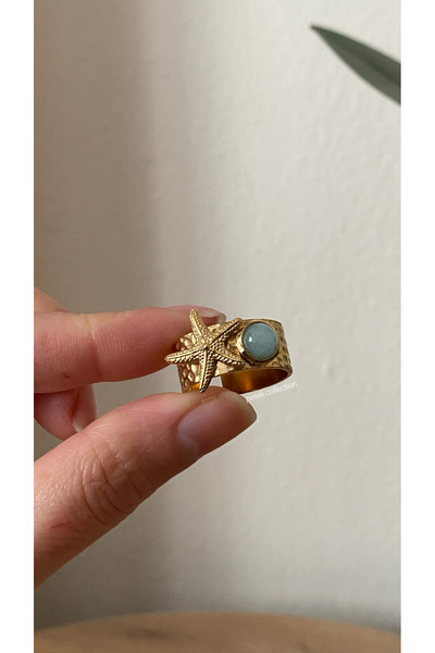 Petek Collection Vintage Steel Ring with Starfish Detail