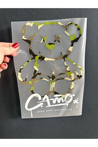 Gönülden Tasarım Iron-On Camouflage Bear Transfer Print Arma 29X17 cm