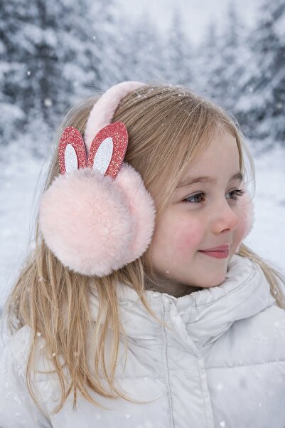 TAKIŞTIR سماعات أذن من القطيفة باللون الوردي الفاتح