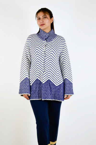 Sementa Mock Neck Snap Fastener Knitwear Cardigan Bone Indigo