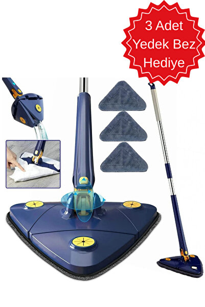 ESTRON Kendinden Sıkmalı Üçgen Mop Cam Duvar Yer Silebilen 3 Adet Yedek Mikro...