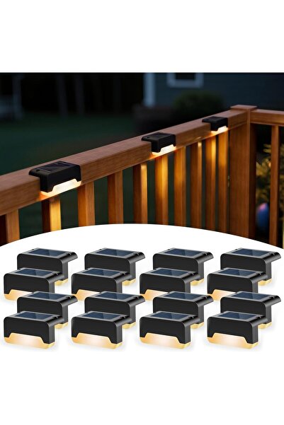 Arabest مجموعة من 16 مصباحًا شمسيًا للدرج، غلاف أسود
