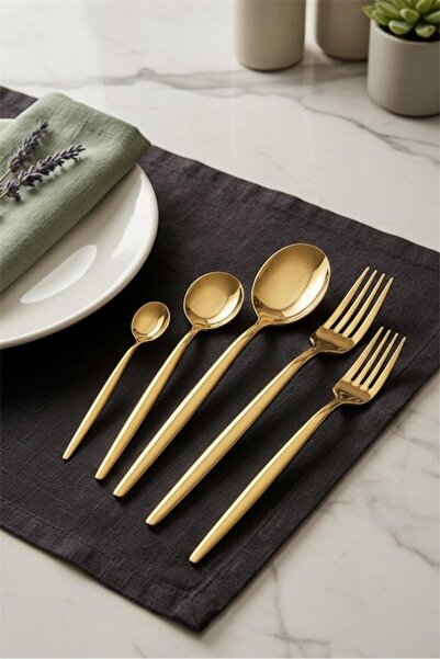 Bayev Lisbon Gold 30 Piece Elegant Cutlery Set - Stainless Steel Cutlery Set ...