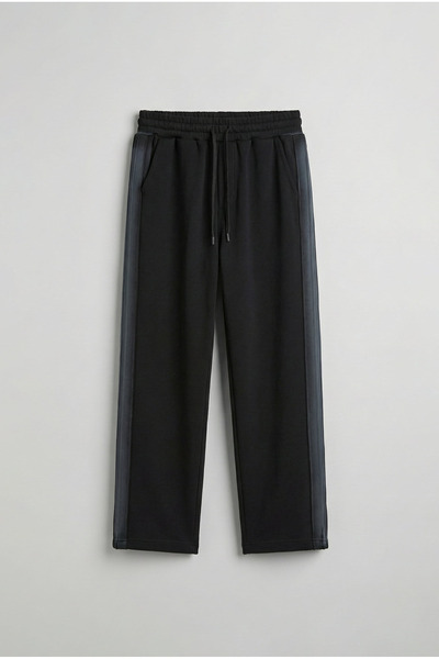 ablukaonline Erkek Baggy Sprey Efektli Yan Şerit Eşofman Altı Siyah