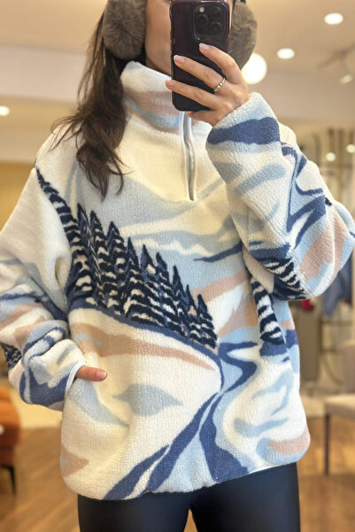 Unique Boutique Çam Ağacı Desenli Standart Beden Cepli Polar