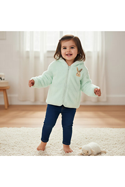 Juniors Faux Fur Textured Hooded Jacket with Long Sleeves