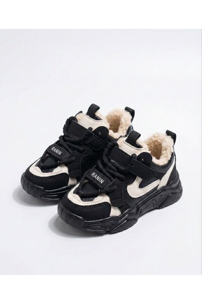 CAN ÇAPAR Παιδικά αθλητικά παπούτσια με ζεστή μαύρη χοντρή σόλα με γούνα μέσα