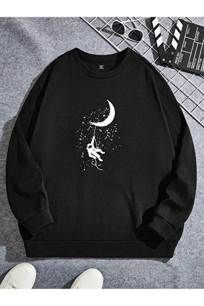 Kids Hanorac de iarnă pentru copii, unisex, cu imprimeu Moon Astronaut, negru