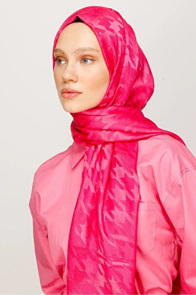 Azbey Kazayağı Desen Parlak Jakar Şal Fuşya