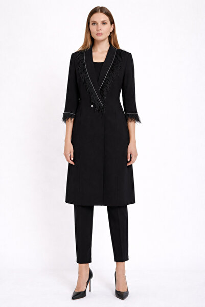 Kayra Garni Uzun Çeket Pantolonlu Takım Dar Kalıp