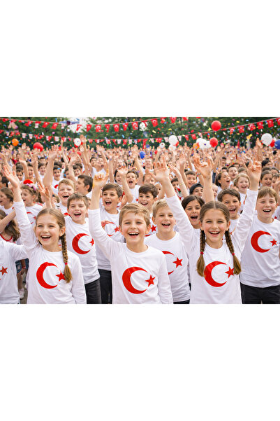 Parti Selesi Beyaz Üzerine Kırmızı Ay Yıldız 23 Nisan 19 Mayıs uzun Kollu Çoc...