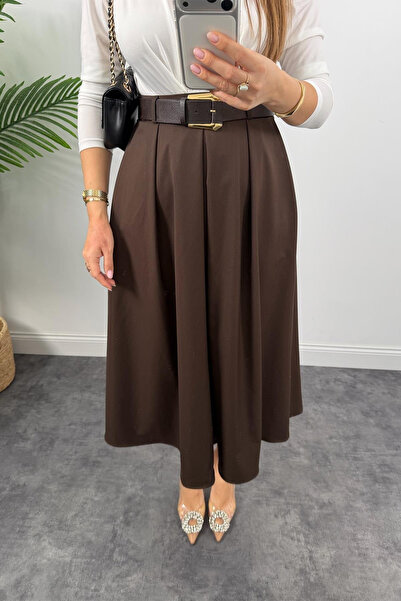 My Blog Кафява поливискозна пола с колан - 3360
