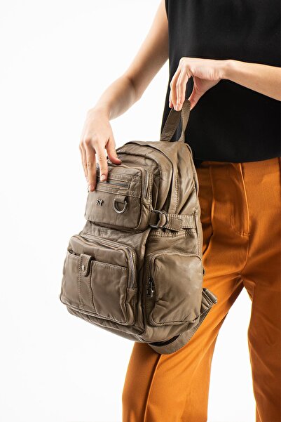 571 Collections Çanta Washed Leather Backpack (Polyurethane) Mink Model:(571-...
