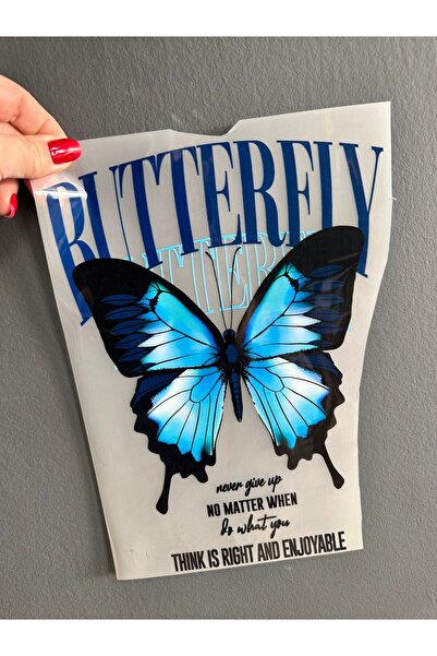 Gönülden Tasarım Iron-On Blue Butterfly Transfer Print Arma 28X22 cm