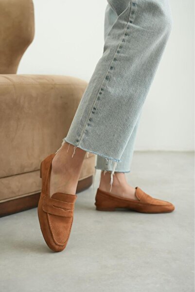 GNY AYAKKABI Balerini simpli din piele intoarsa maro pentru femei - Pantofi d...