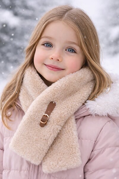 TAKIŞTIR Açık Kahve Renk Çocuk Peluş Atkı