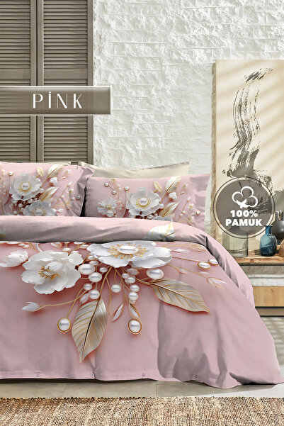 MonoHome 100% Cotton Percale King Size Duvet Cover Set 5D Digital Pink Pearls...