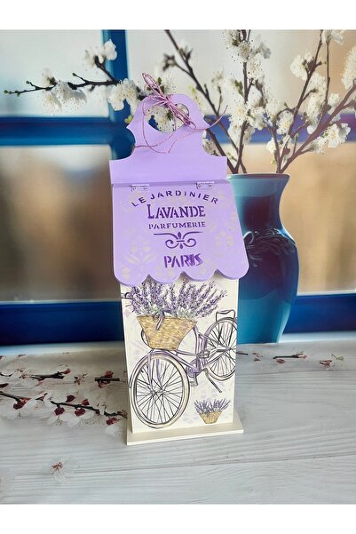 Bypinaryuksel Lavender Patterned Wooden Bag Holder