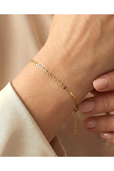 İNDİGO TAKI Damla Motifli Sade Su Yolu 14 Ayar Altın Bileklik