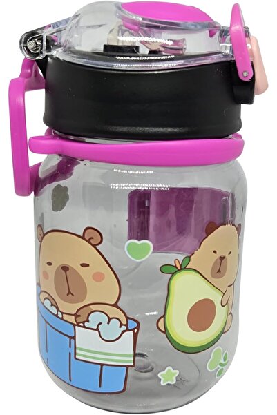 MINII MODZ Bunny Transparent Kids Water Bottle with Straw 500ml BPA-Free Plas...