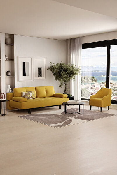 Enza Home Henna Koltuk Takımı, Kadife Dokulu - Yağ Yeşili