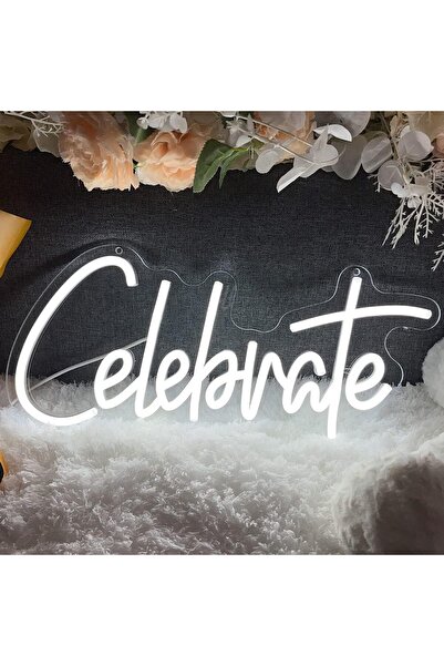 Slasa Celebrate LED Neon Sign 40x18 cm White Acrylic Wall Decor Birthday & We...
