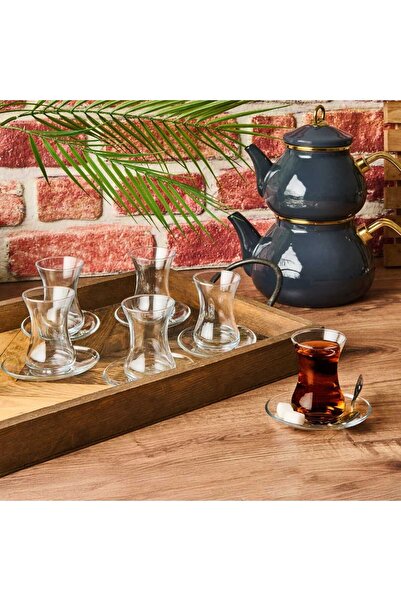 kurt41 Demet Glass Tea Set for 6 People 135 ml (6 Tea Cups, 6 Tea Saucers)