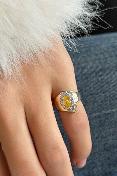 TAKIŞTIR Altın Renk Taş Detaylı Ayarlanabilir Serçe Parmak Yüzüğü