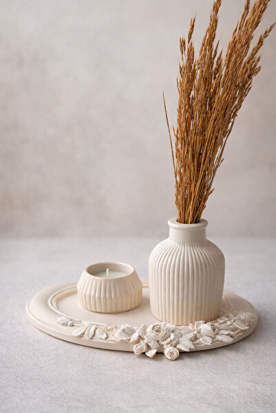 stone powder decorative Decorative Tray Vase Candle Holder Set |   Handmade S...