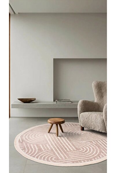 Halispecial Raye-Bej-Yuvarlak-Salon-Oturma Odası-Mutfak-Modern-Kilim-Yıkanabi...