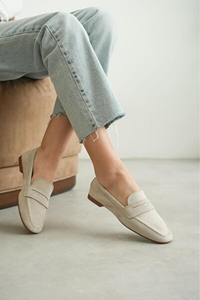 GNY AYAKKABI Balerini simpli din piele intoarsa bej pentru femei - Pantofi de...