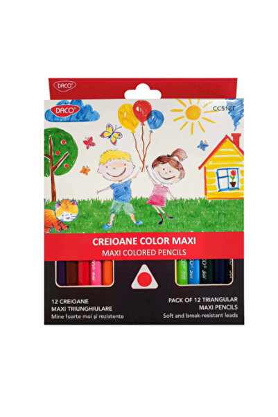 daço Creioane colorate triunghiulare DACO Maxi CC512T, set 12 buc.