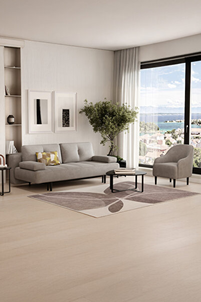 Enza Home Henna Koltuk Takımı, Kadife Dokulu - Açık Gri