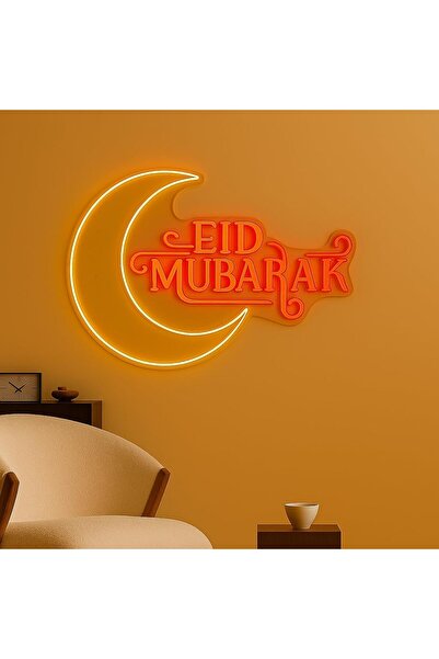 Slasa Eid Mubarak Moon LED Neon Sign 50x41 cm Yellow & Red Acrylic Decor